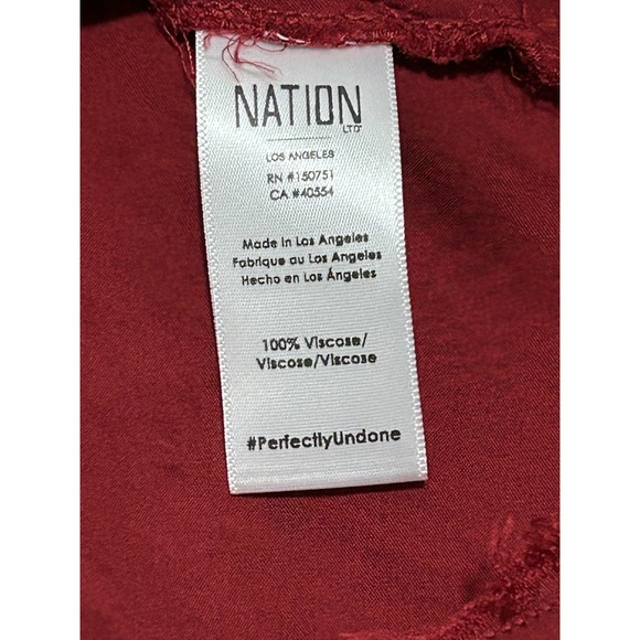 Nation LTD Cherry Red V-Neck Blouse | Frayed Hem | 100% Viscose Size S - Picture 9 of 9